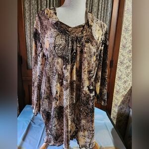 Abstract Print Long Sleeve Top With Mini Sequence Throughout.